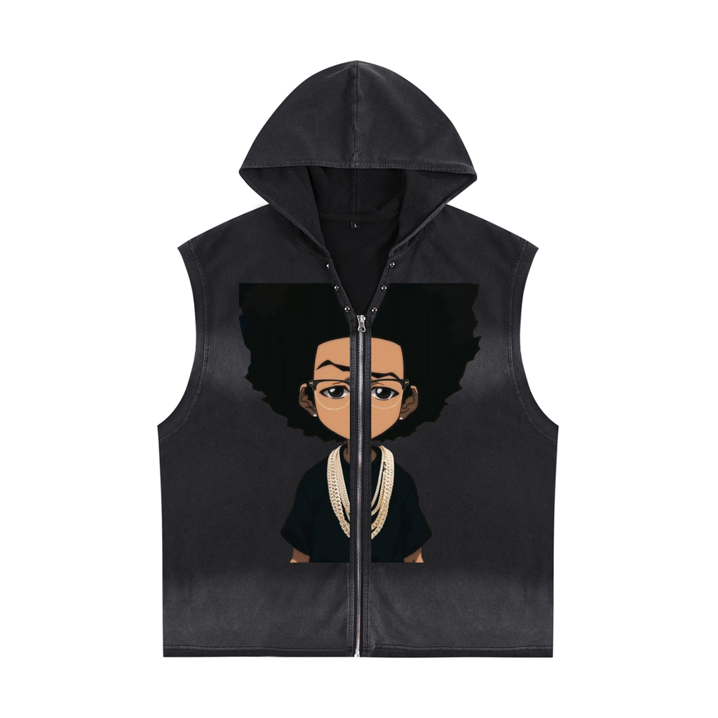 Vintage Washed Zip-Up Hooded Tank Top
