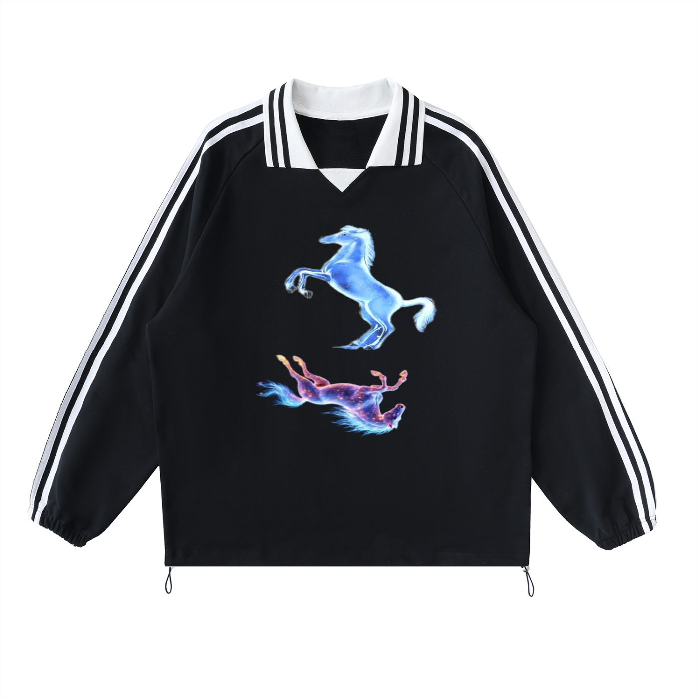 Contrast Striped Lapel Collar Sweatshirt